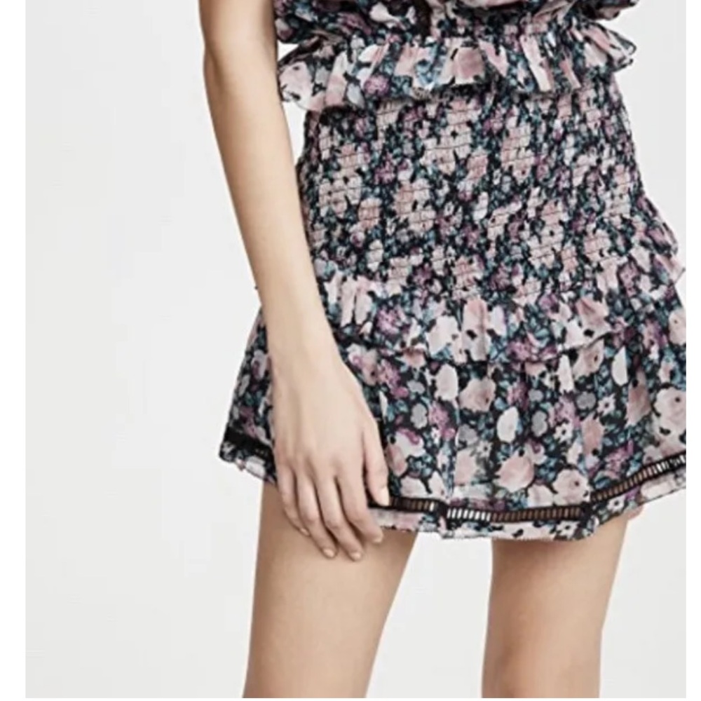 Saylor Este Smocked Ruffle Mini Skirt in Floral Georgette Small